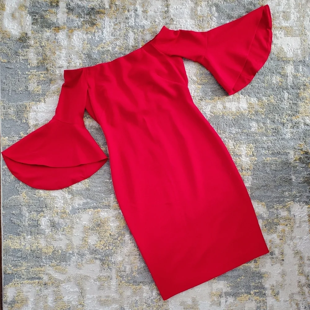Chelsea 28 Off the Shoulder Red Dress - Picture 4 of 11